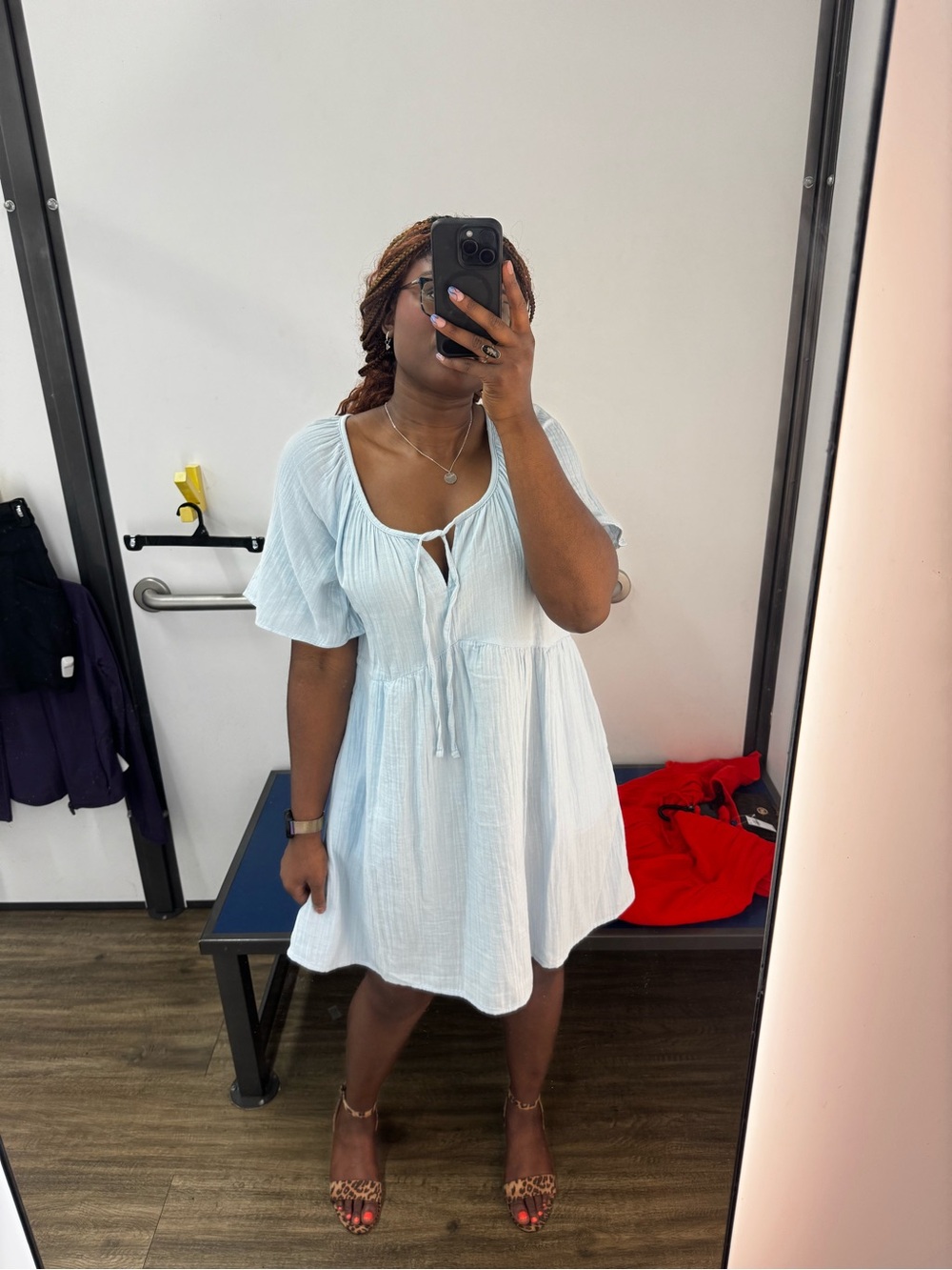 Old Navy Light Blue Tie-Front Babydoll Dress